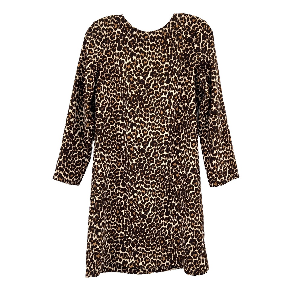 J CREW Women's Size 0 Leopard Cheetah Print 7/8-Sleeve Round Neck Shift Dress